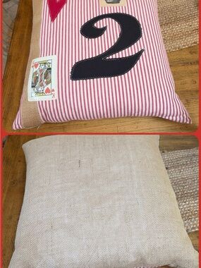 Ballard Designs boho throw pillow new jute king of hearts playing cards #2